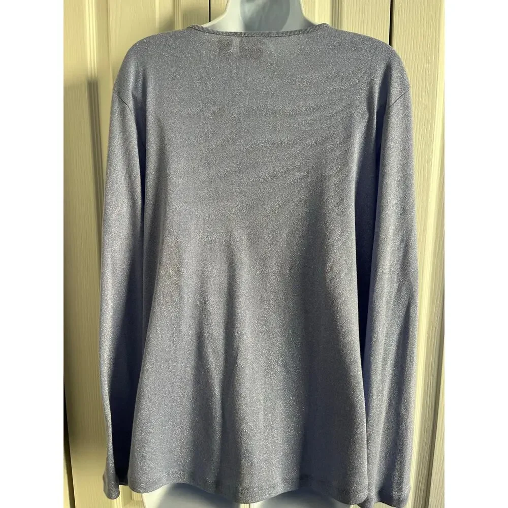 Chico’s Shimmering Blue Long Sleeve Top Women’s Size 2 NWT - Picture 5 of 11
